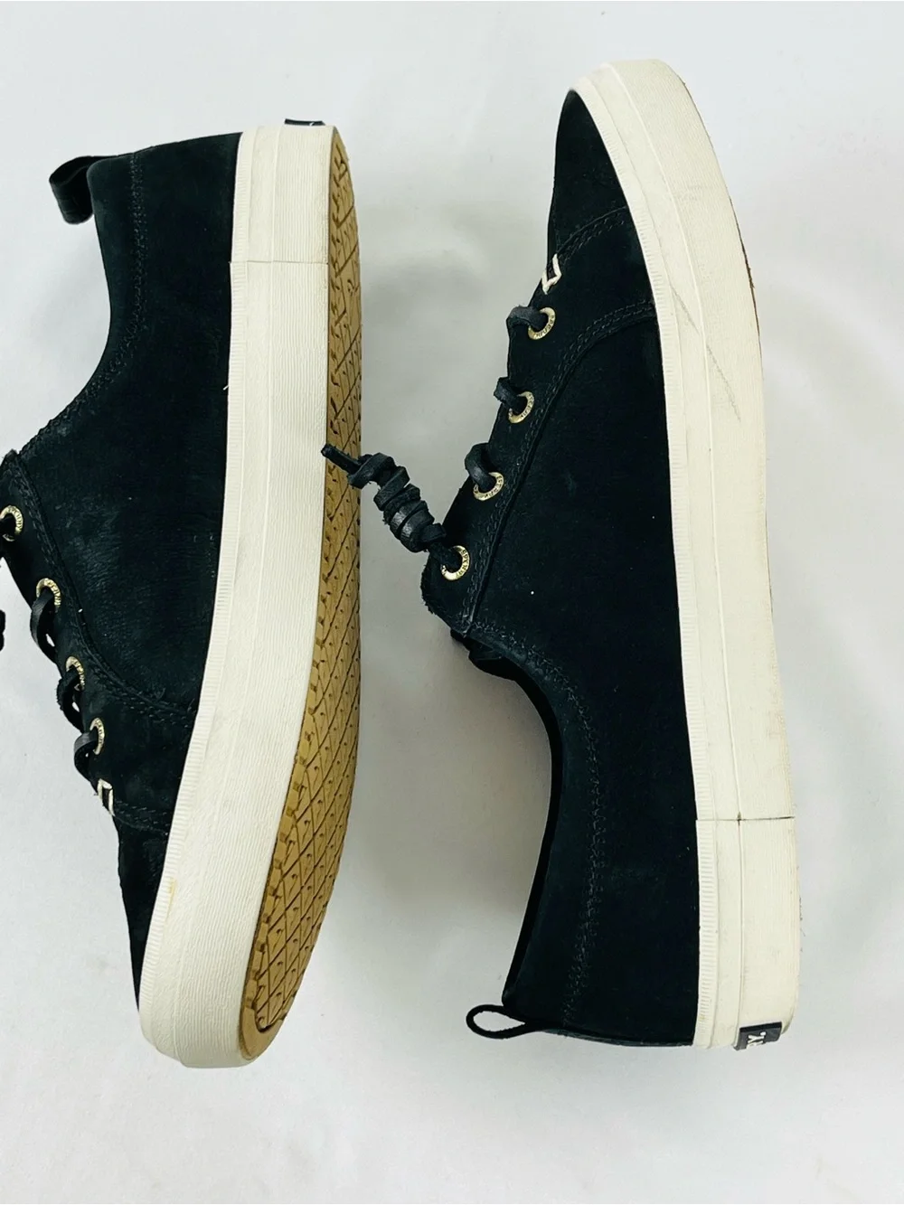 Sperry Women's Crest Vibe Plushwave Black Snake Nubuck Leather Shoes Size 7.5